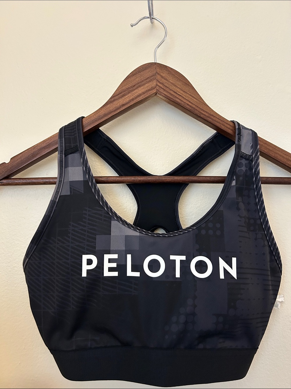 Peloton Black and Gray Graphic Racerback Sports Bra